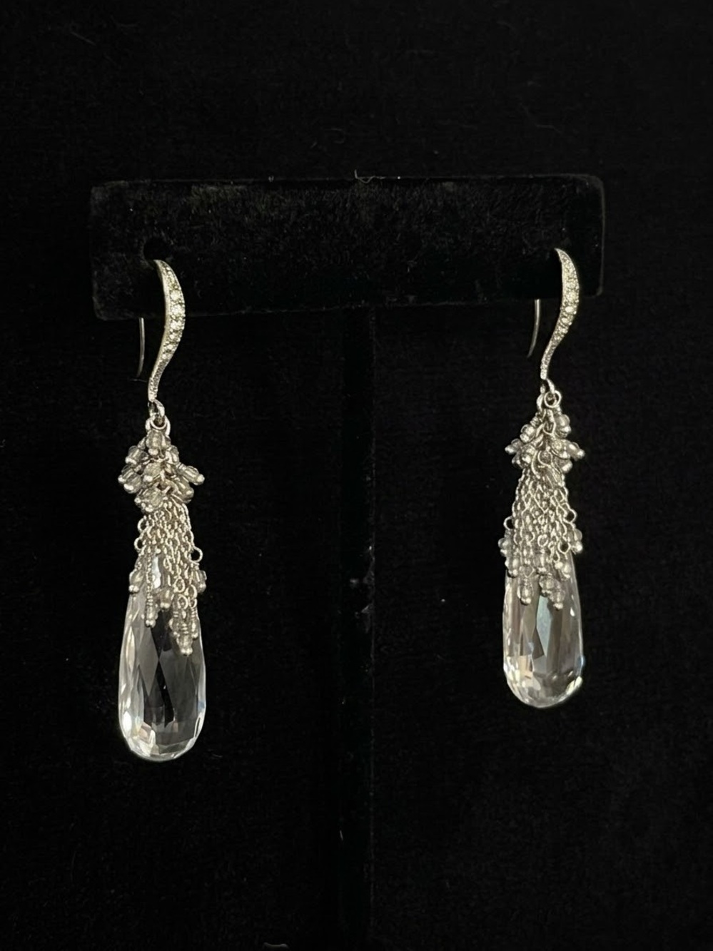 Nadri Faceted Crystal with Silver-tone Tassels Dangle Earrings